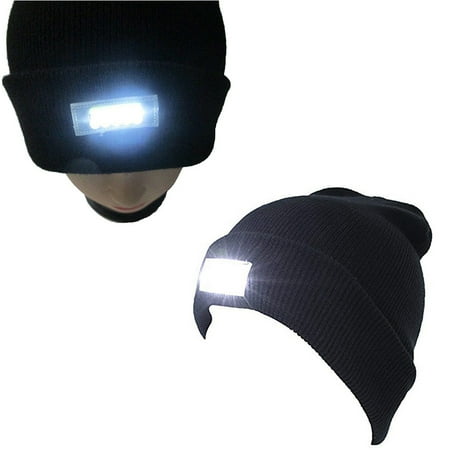 Unisexe Mains Libres avec 4 Headlamp Cap LED Lampe Frontale Lampe De Poche dhiver Bonnet en Maille pour Camping Marcher La Nuit LED Lighted Bonnet Cap